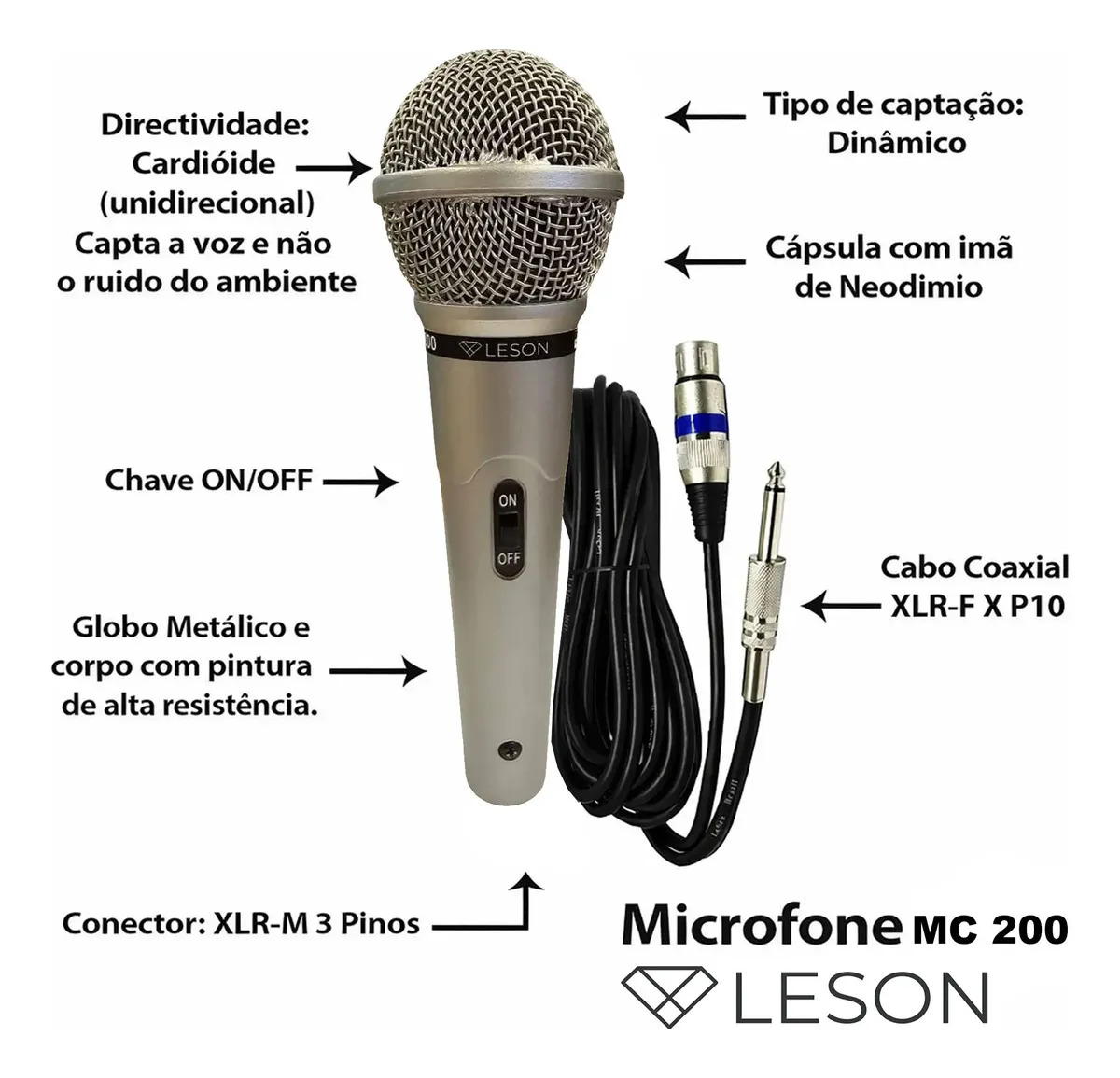 MICROFONE MC200 DIN PRATA