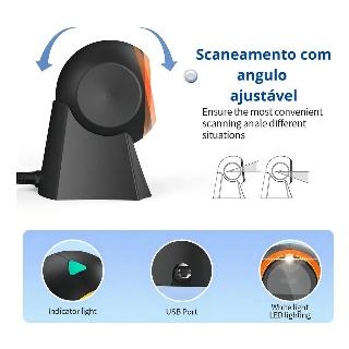 Leitor De Código De Barras Fixo Pdv Usb 2D Qr Code Baisec Cor Preto