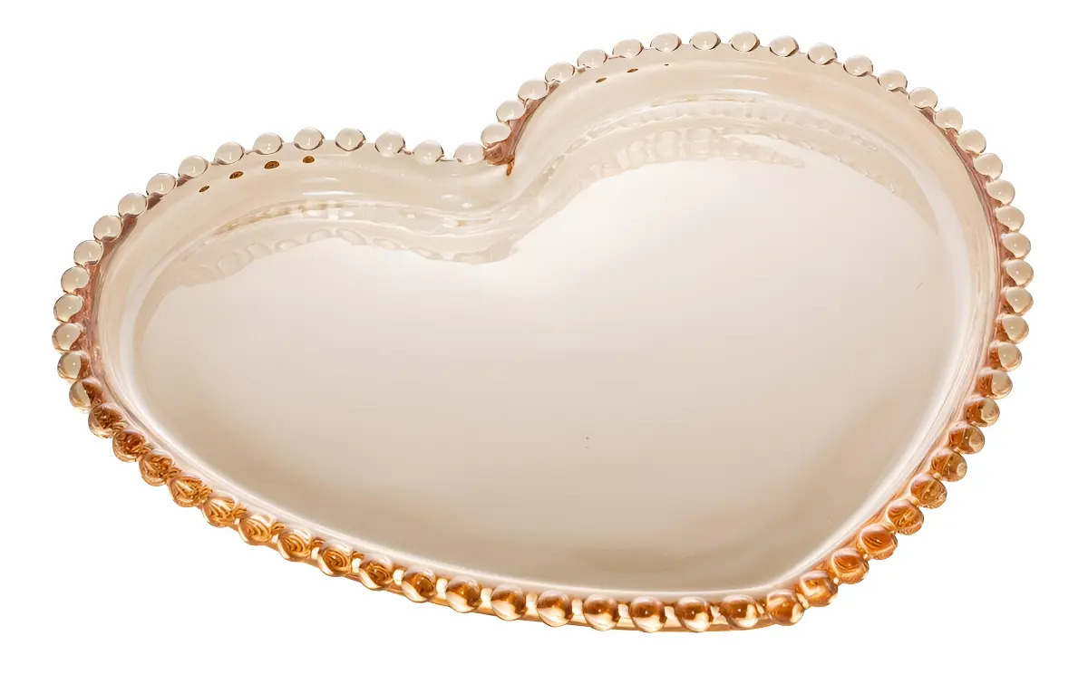 PRATO DE CRISTAL CORACAO PEARL AMBAR 20X17 CM