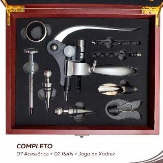 KIT P/ VINHO JOGO XADREZ C/ MALETA 09 PCS