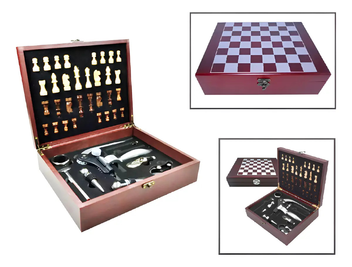 KIT P/ VINHO JOGO XADREZ C/ MALETA 09 PCS