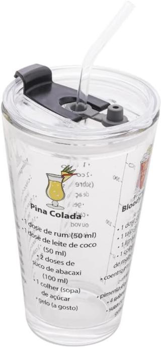 COPO DE VIDRO DRINK MENU C/ CANUDO 450 ML