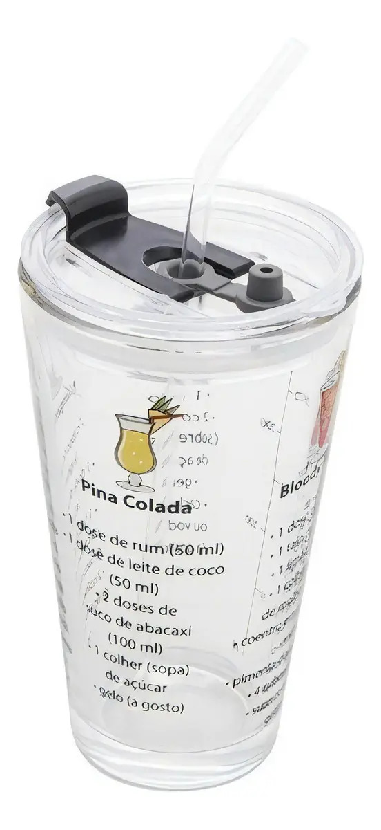 COPO DE VIDRO DRINK MENU C/ CANUDO 450 ML