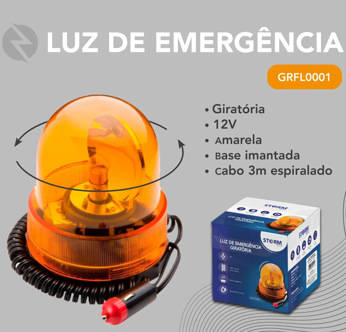 LUZ DE EMERGENCIA GIRATORIA 12V AMARELA