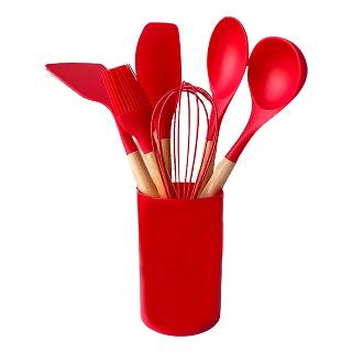 CONJUNTO DE UTENSILIOS EM SILICONE E MADEIRA
