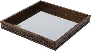 BANDEJA DE MADEIRA ESPELHADA RUSTICA 27X27 CM
