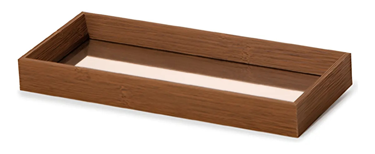 BANDEJA MDF RETANG ESPELHADA MARROM 12X28X03 CM