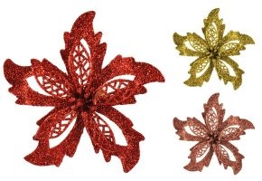 PICK NATALINO 14CM FLOR COM GLITTER COLOR 2 PEÇAS