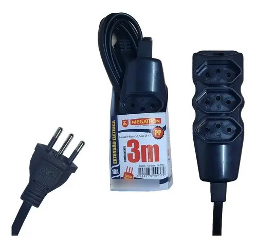 EXTENSAO 03M PP 2P+T PTA ATE220V