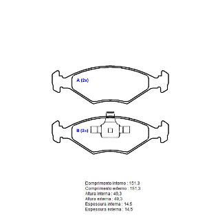 PASTILHA FREIO DIANT. GOL G4 1.0 8V; GOL G4 1.6 8V; GOL G5 1.0 8V; GOL G5 1.6 8V; PARATI G4 1.6 8V; PARATI G4 1.8 8V; SA